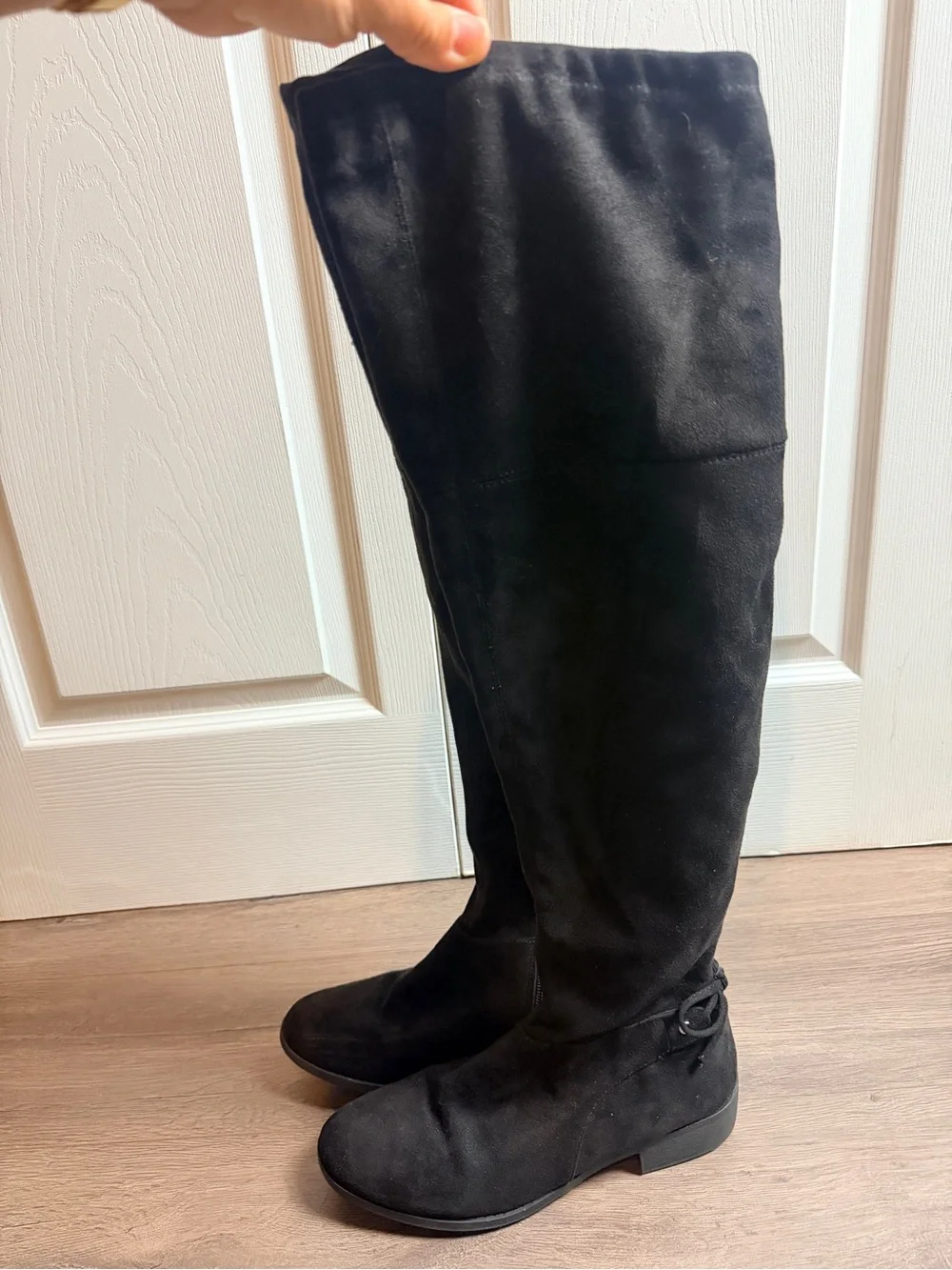 Women’s Black Over the Knee Suede Boots Size 8.5 Tall Stretchy Zip Comfy